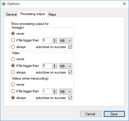 Processing output options